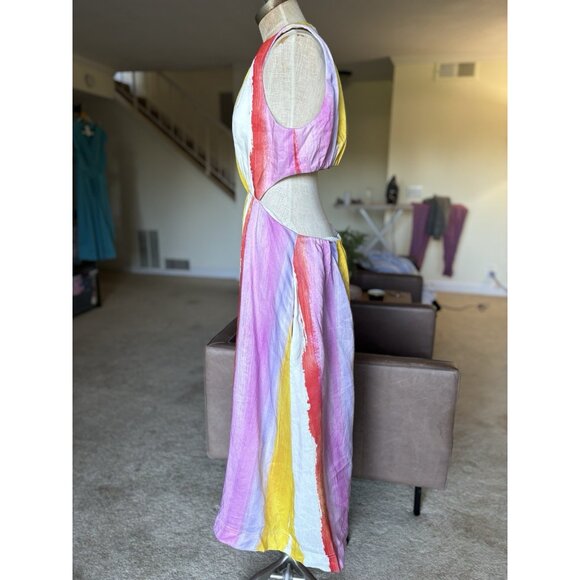 Aje Dress Size US 16 Imagination Cut Out Cocktail Party Stripe Rainbow - Picture 7 of 16